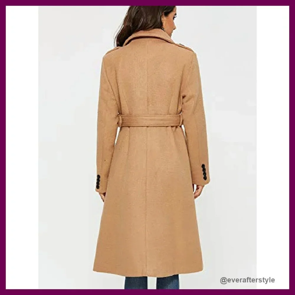 Wool Pea Coat Double Breasted Trench Classic Elegant Winter Long Coat - Picture 6 of 8